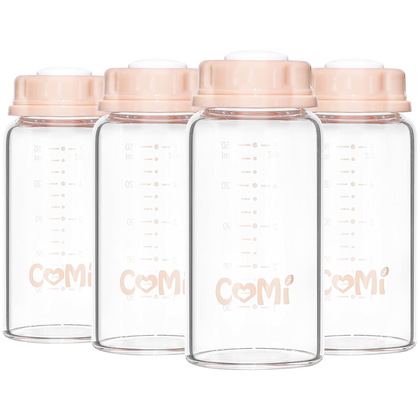 COMI Natural Glass Baby Bottle,Breastmilk Storage Bottle for Fridge,Breast Milk Container,Breast Pump Bottle Compatible with Medela Breast Pump,BPA Free,2PCS (5oz,2 Gray Lids)