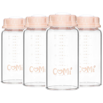 COMI Natural Glass Baby Bottle,Breastmilk Storage Bottle for Fridge,Breast Milk Container,Breast Pump Bottle Compatible with Medela Breast Pump,BPA Free,2PCS (5oz,2 Gray Lids)