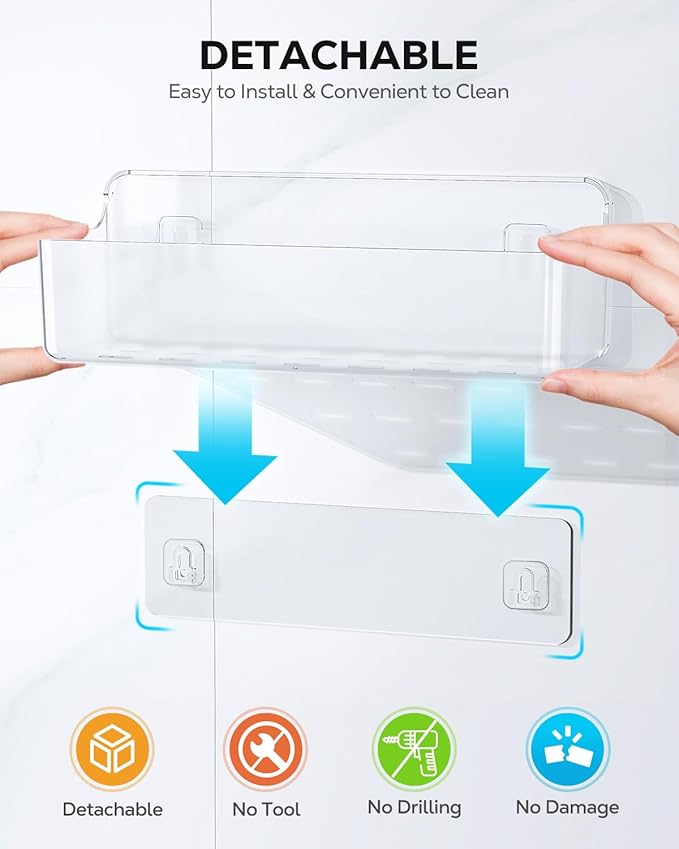 Nieifi Bath Toy Storage, Large Capacity Bath Toy Organizer, Adhesive Shower Caddy for Baby Bathroom Bathtub, Clear (2 Large)