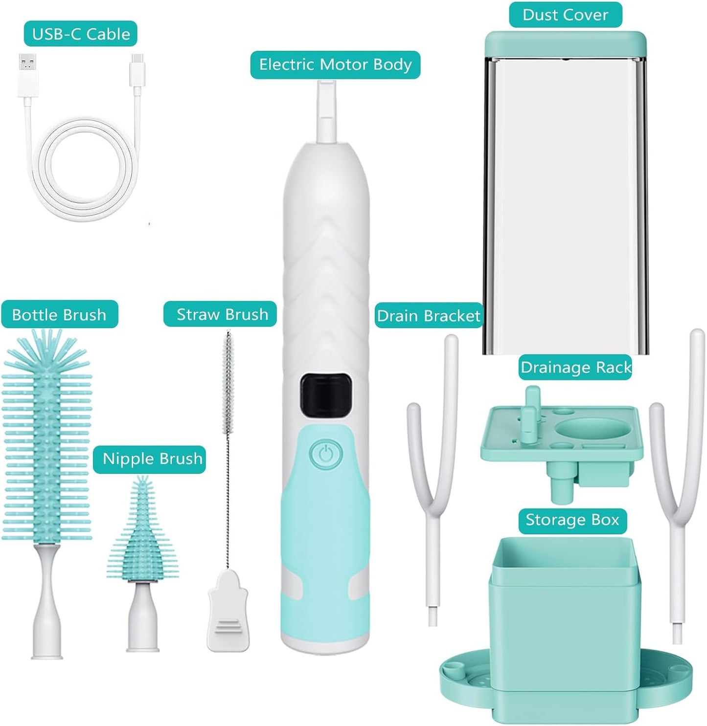 Electric Bottle Brush Cleaner, Portable & Rechargeable Electric Baby Bottle Brush Travel Kit– Nipple & Baby Straw Cleaner Brush,UV sterilized for Moms (Green)