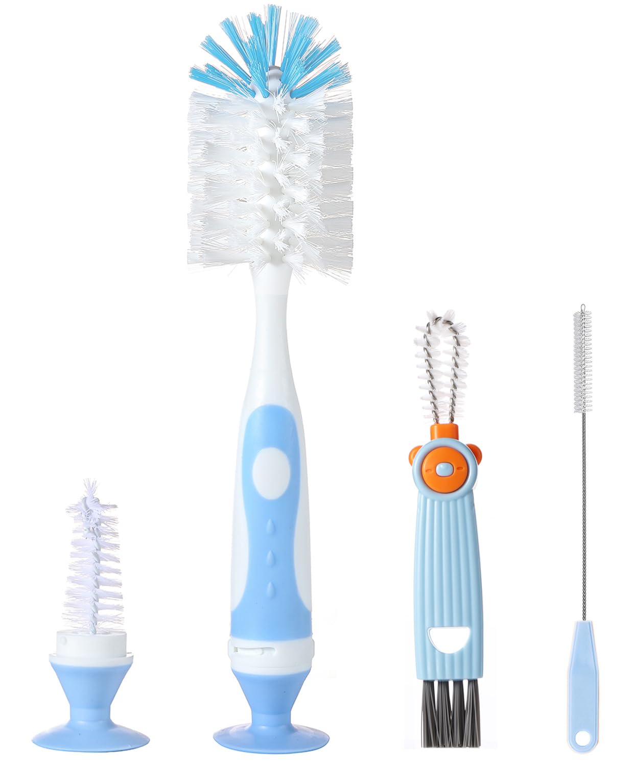 Ariseno 5-in-1 Baby Bottle Brush Set, Including Nylon and Silicone Bottle Brush, Bottle Cap, Straw and Nipple Cleaner, BPA-Free (Blue)