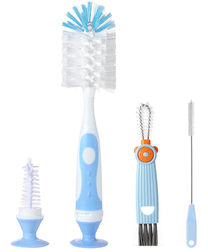 Ariseno 5-in-1 Baby Bottle Brush Set, Including Nylon and Silicone Bottle Brush, Bottle Cap, Straw and Nipple Cleaner, BPA-Free (Blue)