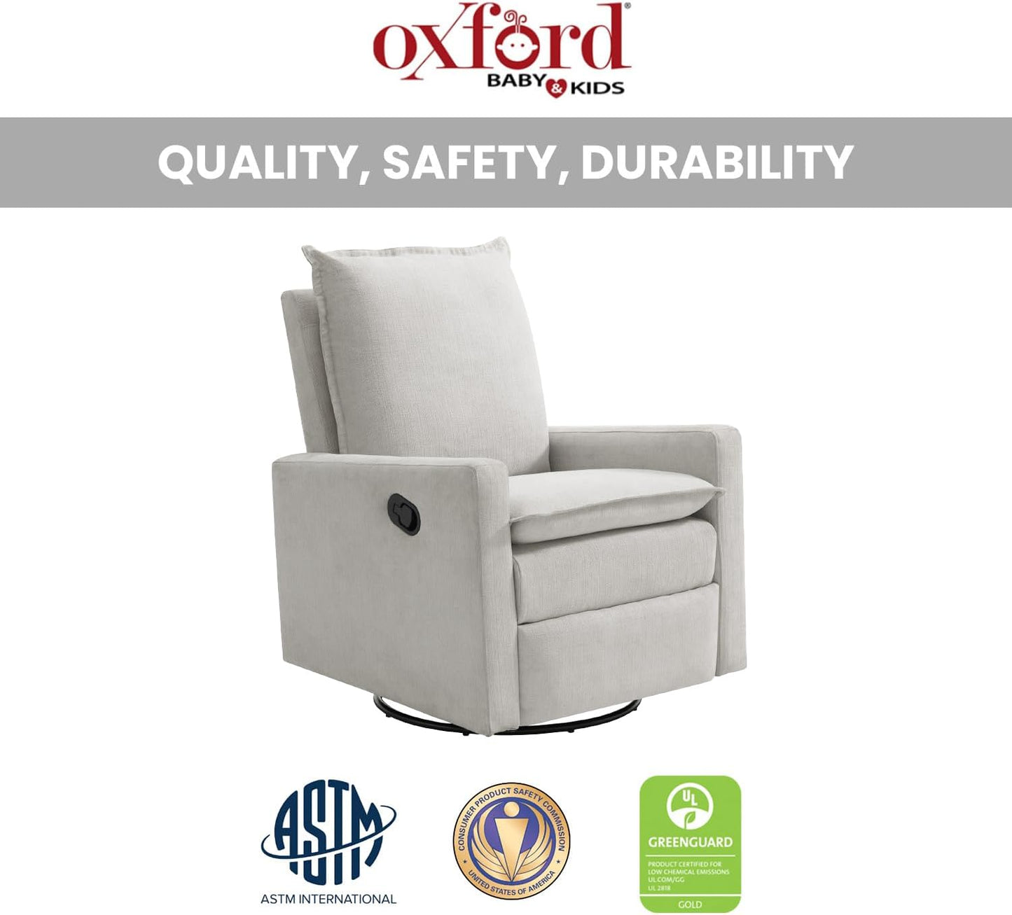 Oxford Baby Uptown Upholstered Glider Recliner Rocking Chair 360° Swivel for Nursery and Living Room - Boucle White