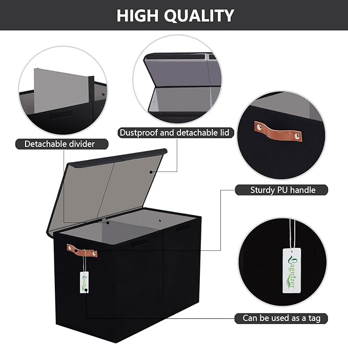 Bagnizer Large Toy Storage Box with Lids, Collapsible Sturdy Baby Storage Organizer Chest Bin Basket for Kids, Boys, Girls, Playroom, Nursery, Bedroom, Closet 25"x13"x16" (Black)