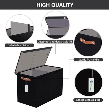 Bagnizer Large Toy Storage Box with Lids, Collapsible Sturdy Baby Storage Organizer Chest Bin Basket for Kids, Boys, Girls, Playroom, Nursery, Bedroom, Closet 25"x13"x16" (Black)