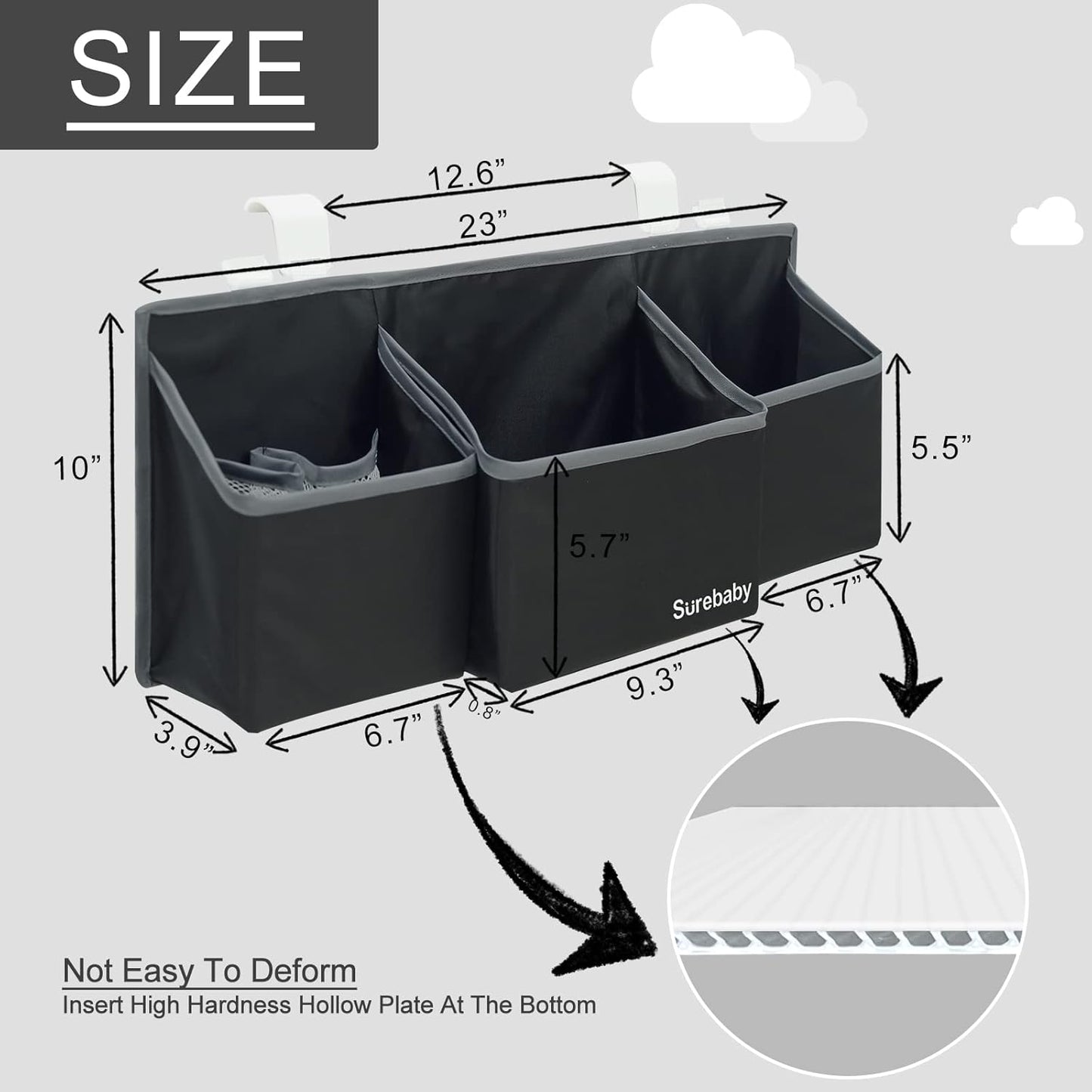 Hanging Baby Diaper Caddy, 3-in-1 Diaper Caddy Organizer Holder For Baby Crib, Nursery Organization Diaper Stacker Storage For Crib, Changing Table-Grey