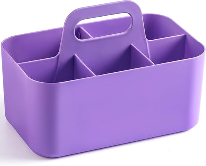 Multiuse Caddy Organizer with Handle, Portable Divided Plastic Tote Bin - Art Craft, Stationary Pen Marker Crayons, Makeup Hair Supplies Storage - Bathroom, Classroom, Dorm, Office, Desk Holder - Pink