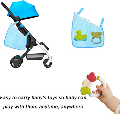 2 Pack Portable Side Sling Stroller Cargo Net ,Non-Slip and Adjustable Straps Storage Mesh Bag ,Food Storage , Storage Bag for Baby Stroller Cargo Mesh Bag Storage Universal Stroller Organizer (Blue)