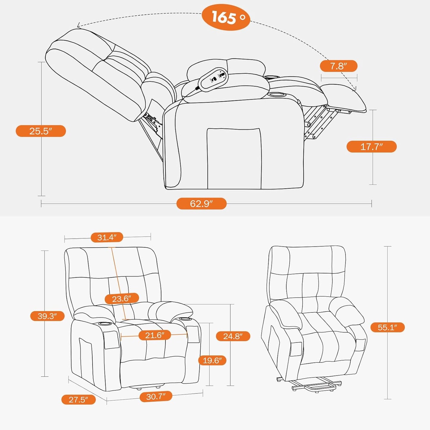 Sweetcrispy Recliner Chair, 360 Swivel Rocker Chair for Adults, Glider Rocker Recliners, Nursery Chairs for Living Room, High Back, Upholstered Deep Seat, Classical Brown