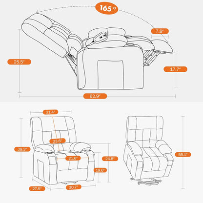 Sweetcrispy Recliner Chair, 360 Swivel Rocker Chair for Adults, Glider Rocker Recliners, Nursery Chairs for Living Room, High Back, Upholstered Deep Seat, Classical Brown