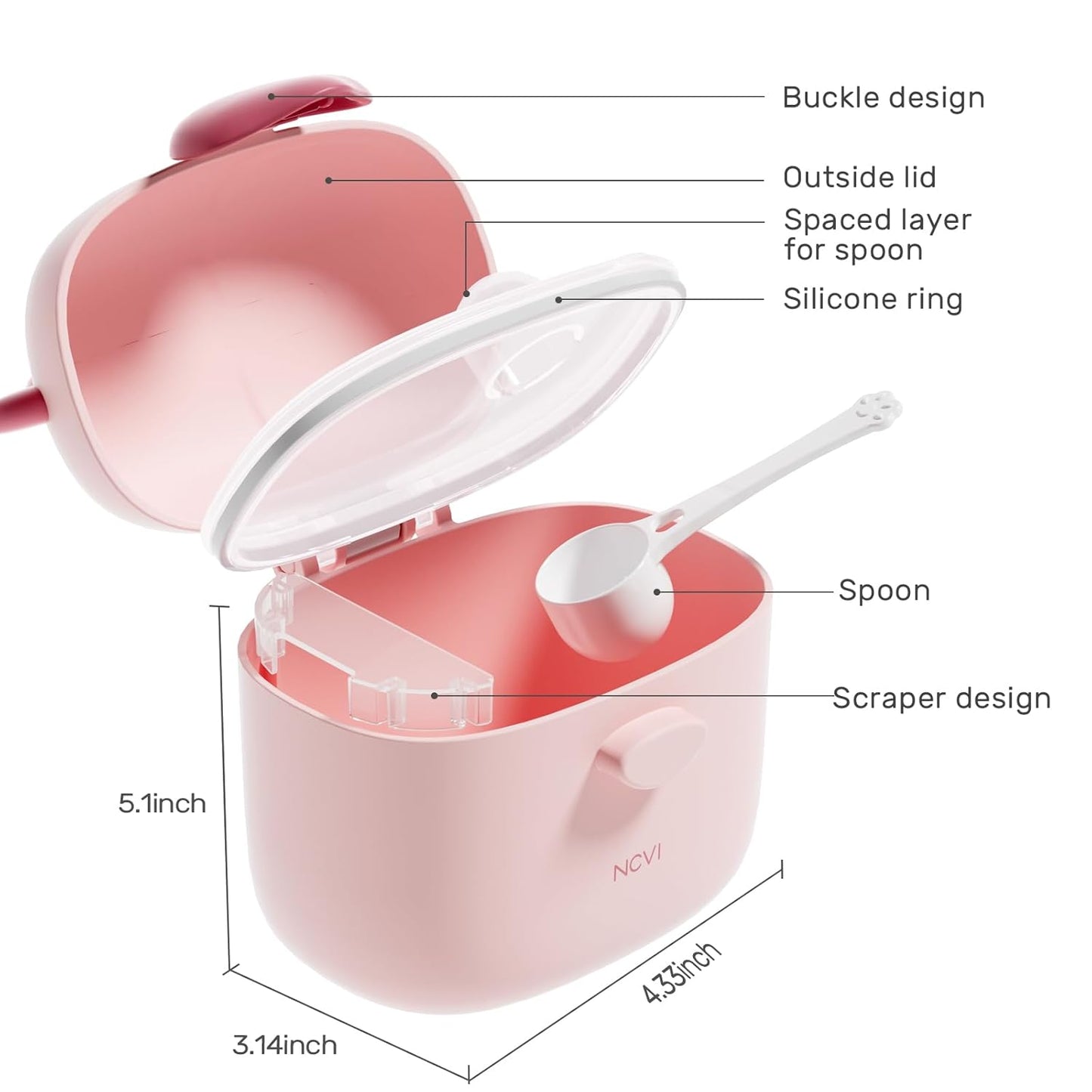 NCVI Baby Formula Dispenser On The Go, Formula Container To Go, Formula Holder for Travel, Outdoor Picnic with Baby Infant, Portable Container for Milk Powder, Snacks, Candy, Fruits (Pink)