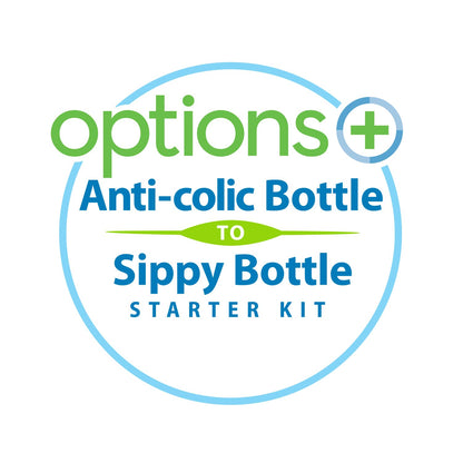 Dr. Brown's Anti-Colic Options+ Wide-Neck Sippy Bottle Starter Kit, 9oz/270mL, with Level 3 Medium-Fast Flow Nipple and Soft 100% Silicone Sippy Spout, Green, BPA-Free, 6m+, 2-Pack