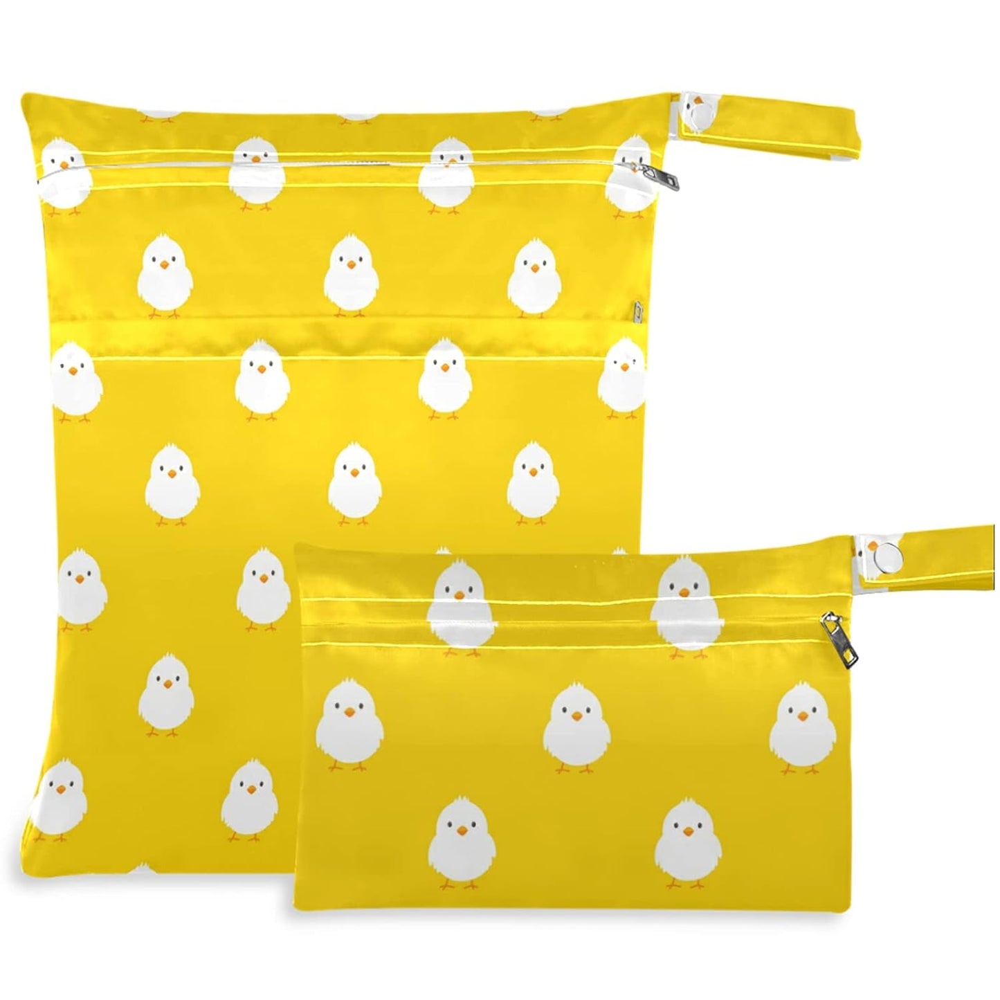 visesunny Chick Animal 2Pcs Wet Bag with Zippered Pockets Washable Reusable Roomy Diaper Bag for Travel,Beach,Daycare,Stroller,Diapers,Dirty Gym Clothes,Wet Swimsuits,Toiletries