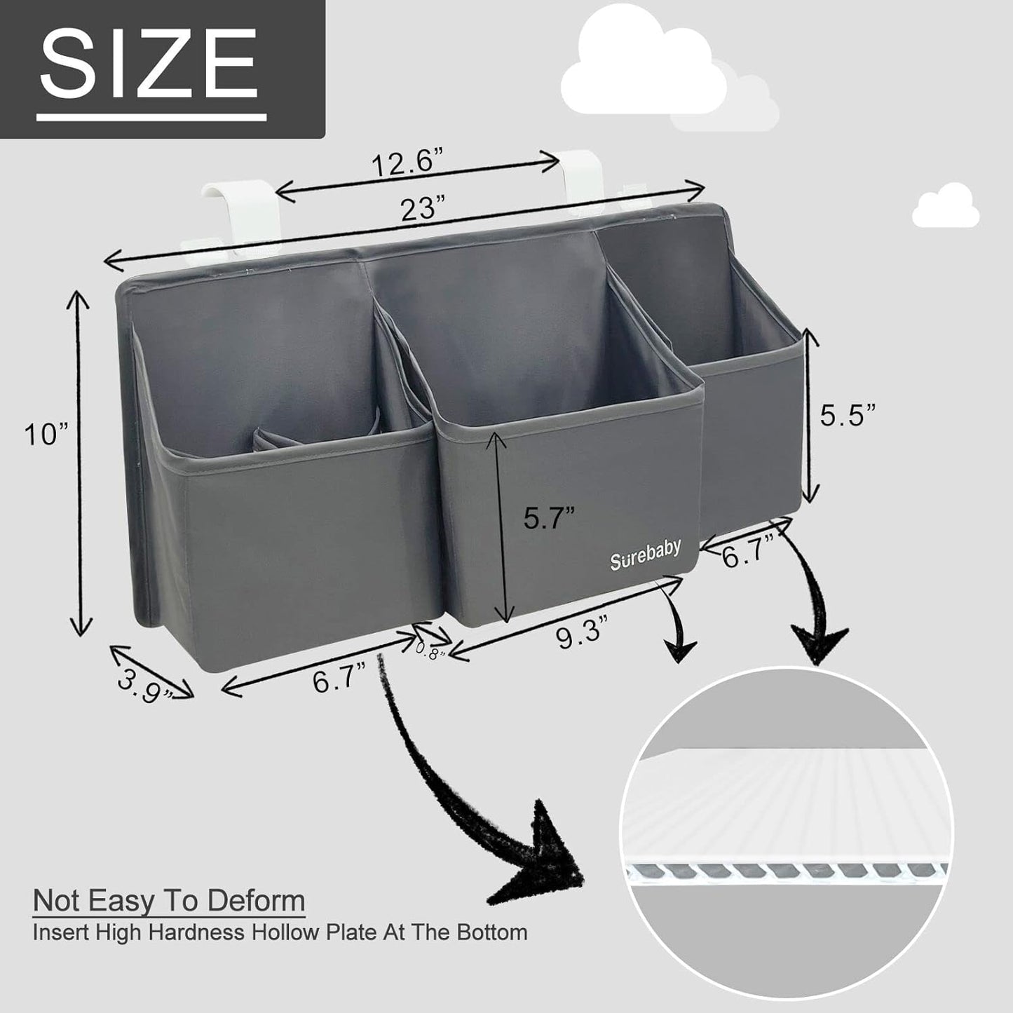 Hanging Baby Diaper Caddy, 3-in-1 Diaper Caddy Organizer Holder For Baby Crib, Nursery Organization Diaper Stacker Storage For Crib, Changing Table-Grey