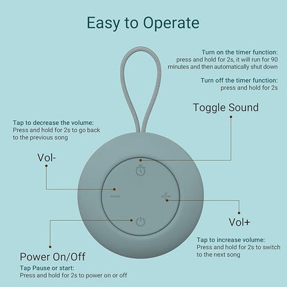 Portable Baby Sound Machine [White Noise for Babies Kids Adults][Sleep Soother][Timer Function][12 Soothing Sounds] 15 Hours Battery Life, Registry Gift,Shower,Clips on Baby Stroller.Slate