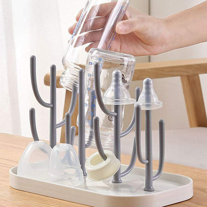 Baby Bottle Drying Rack with Tray, Creative Tree Branch Baby Bottle Dryer Holder for Bottles, Teats, Cups, Pump Parts and Accessories (1 Pc, Beige)