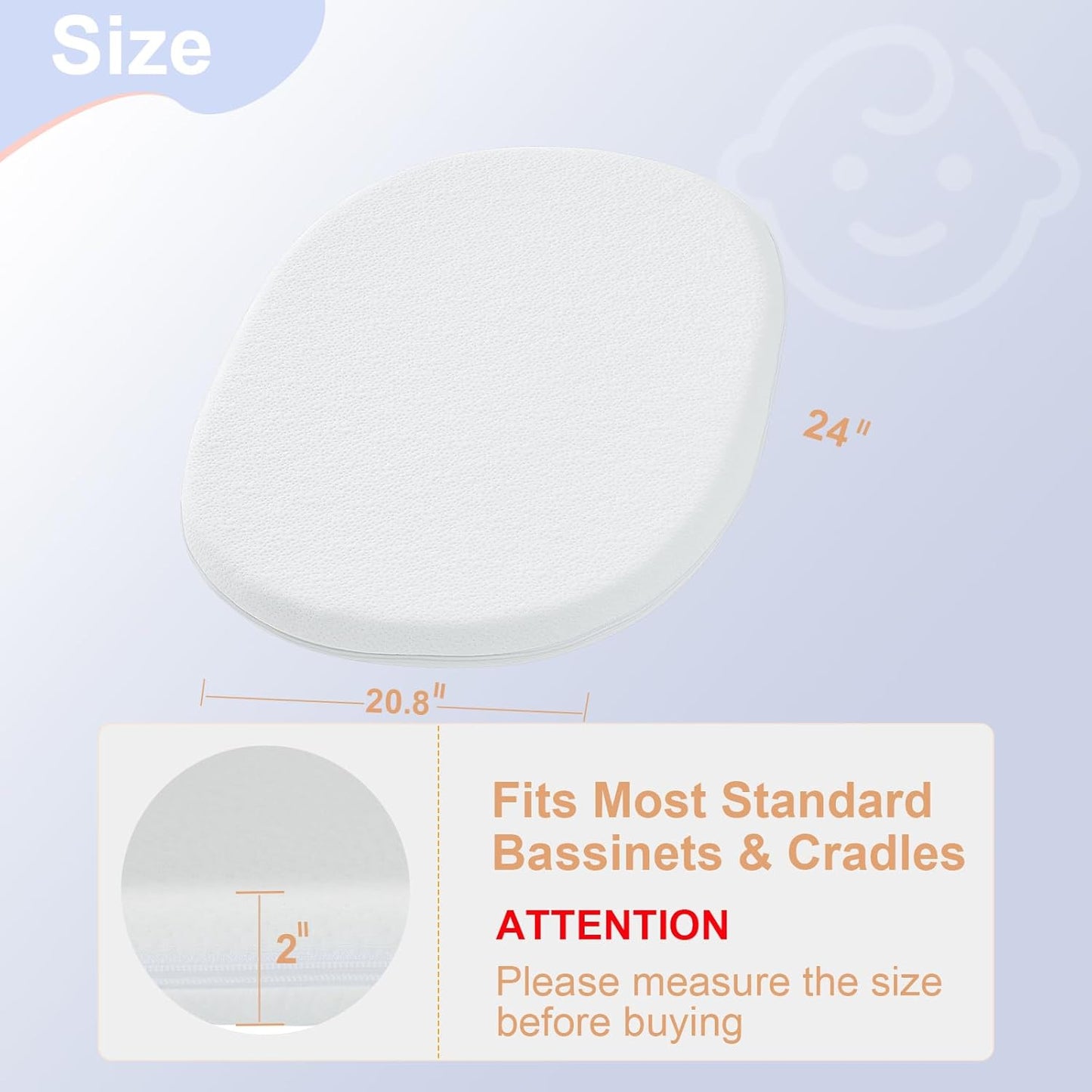 NeoBorn Baby Bassinet Mattress Pad, 30" x 18" Dual Sided Comfort Gel Memory Foam Mattress with Removable Soft Tencel Cover Fit for Halo Bassinest Swivel/Flex/Glide/Premiere/Luxe Series Sleeper