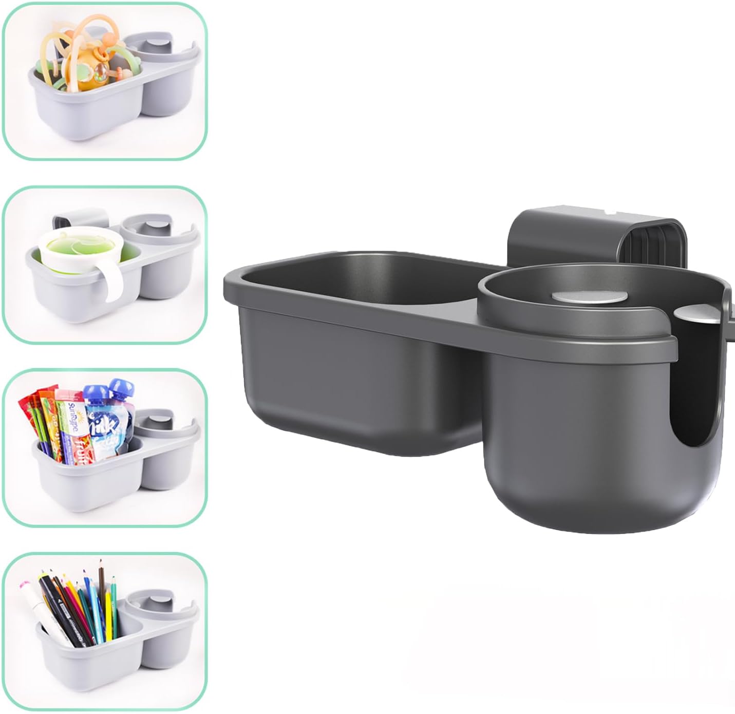 Child Cup Holder with Snacks Holder for Convertible Car Seats, Convertible Cup Holder, Stroller Cup Holder with Snack Pod Compatible with Most Convertible Car Seats- Black.