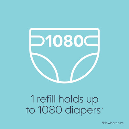 The Diaper Genie Jumbo+ Square Refill, with continuous film, can hold up to 1080 newborn-sized diapers per refill.