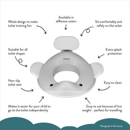 Kindsgut Whale Potty Training Seat for Toddlers – Kids Toilet Seat with Backrest, Non-Slip, Fits Round & Oval Toilet Seats, Designed in Germany, Peach