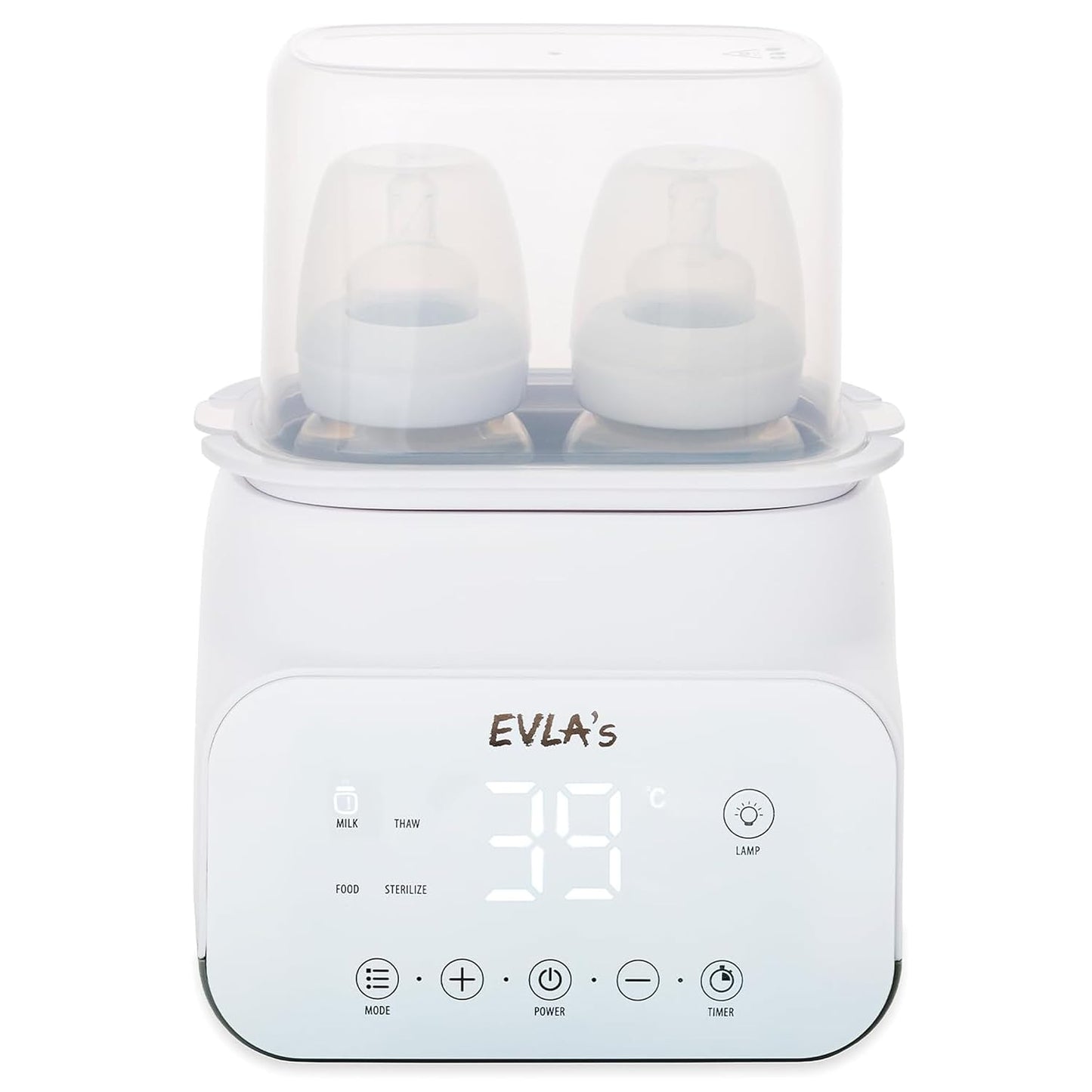 Bottle Warmer - Double Baby Bottle Warmer, Sanitizer, and Milk Defroster - Formula or Breastmilk Heater with Automatic Timer by EVLA’s (White)