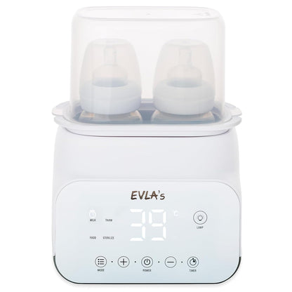 Bottle Warmer - Double Baby Bottle Warmer, Sanitizer, and Milk Defroster - Formula or Breastmilk Heater with Automatic Timer by EVLA’s (White)