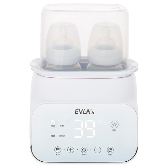Bottle Warmer - Double Baby Bottle Warmer, Sanitizer, and Milk Defroster - Formula or Breastmilk Heater with Automatic Timer by EVLA’s (White)