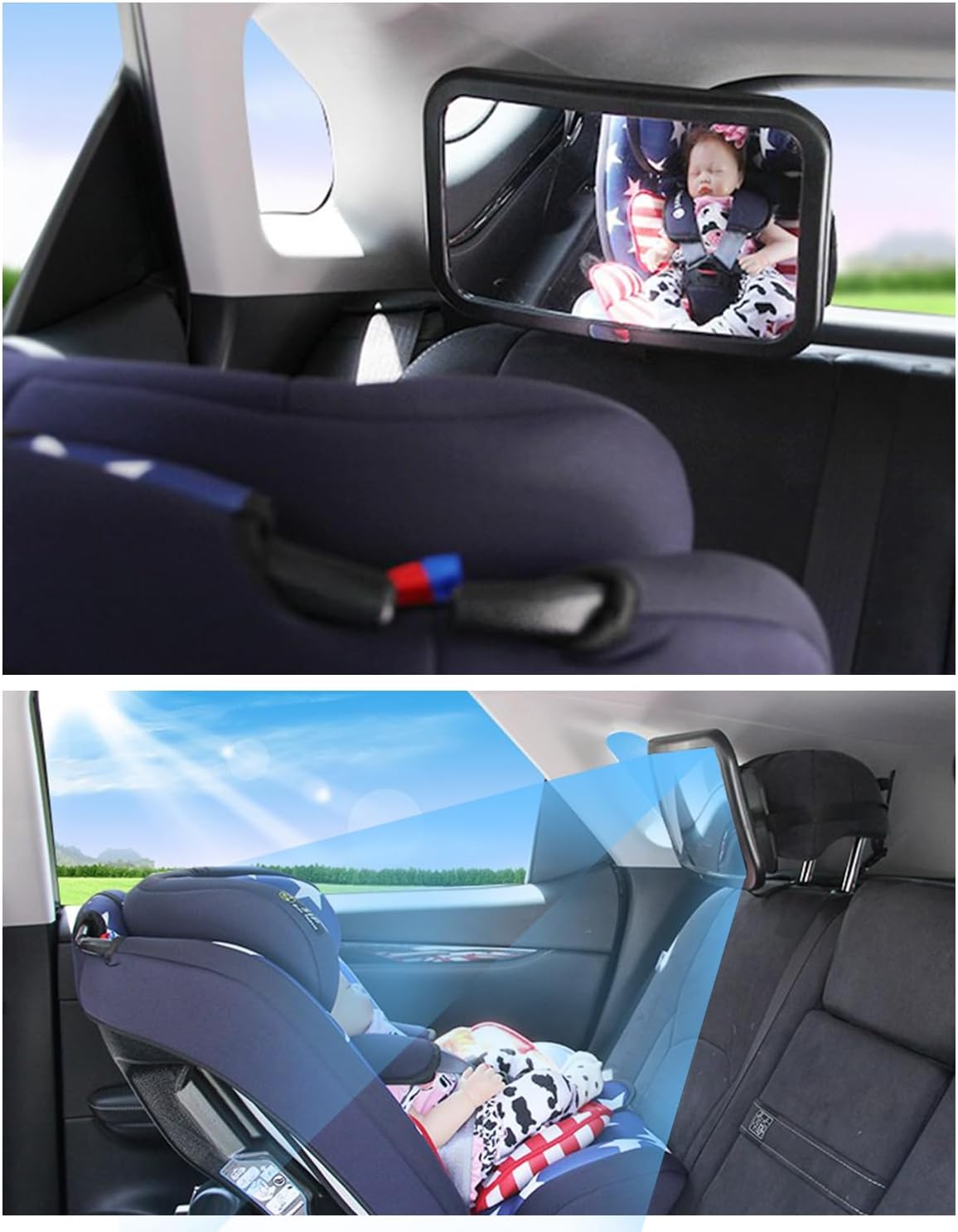 Car Seat Mirror for Rear-Facing Infant – Shatterproof, Adjustable, Wide Angle View, 360° Rotation – Secure and Safe Baby Car Mirror for Back Seat – Easy Installation