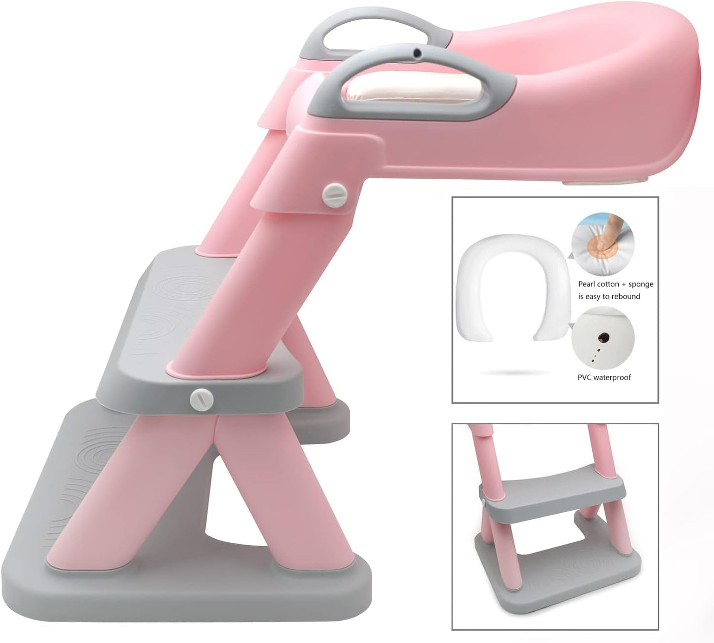 HTTMT- Giraffe Potty Training Toilet Ladder Seat With Upgraded Cushion Step Stool Ladder Toilet Chair/Toilet Trainer for Baby Toddler Kids Children In Pink [P/N: ET-BABY001-PINK STEP]