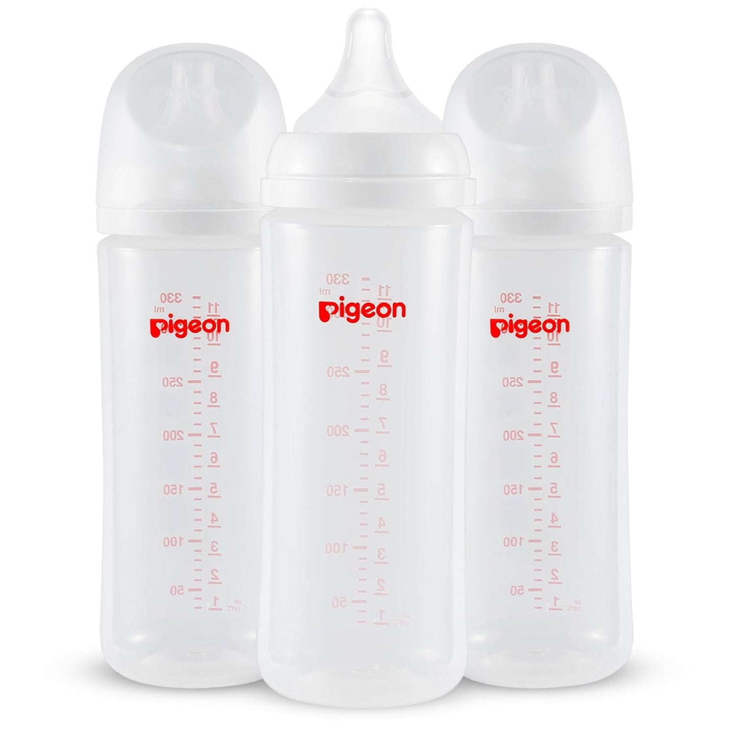 Pigeon PP Nursing Bottle Wide Neck, Anti-Colic, Streamlined Body, Natural Feel, Easy to Clean, 8.1 Oz(Pack of 4), Includes 4pcs M Nipples (3m+)