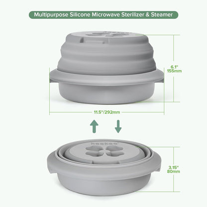 Haakaa Multipurpose Silicone Microwave Bottle Sterilizer & Steamer – Reusable Collapsible Microwave Sterilizer for Baby Bottles,Breast Pump Parts & Pacifiers and Accessories,Great for Home &Travel