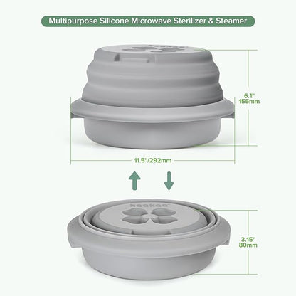 Haakaa Multipurpose Silicone Microwave Bottle Sterilizer & Steamer – Reusable Collapsible Microwave Sterilizer for Baby Bottles,Breast Pump Parts & Pacifiers and Accessories,Great for Home &Travel