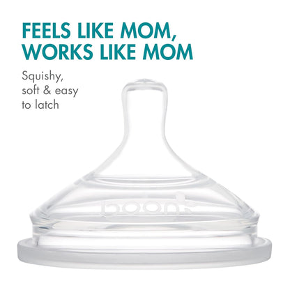 Boon Nursh Reusable Silicone Pouch Baby Bottles - Medium Flow Nipple - Silicone Baby Bottle Pouch and Nipple - Baby Feeding Essentials - Gray - 3-6 Months - 3 Count - 8 Ounce