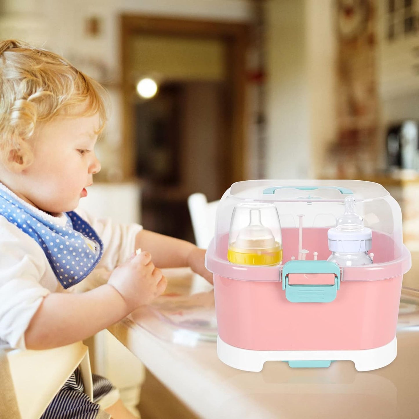 Kisangel Baby Bottle Drying Rack High Capacity Bottle Dryer with Detachable Hollow Drain Net and Pacifier Holders Compact Organizer for Kitchen Countertop Storage