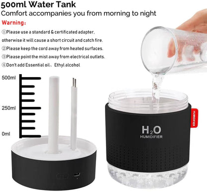 Portable Mini Humidifier, 500ml Small Cool Mist Humidifier, USB Personal Desktop Humidifiers for Baby Bedroom Travel Office Home, Auto Shut-Off, 2 Mist Modes, Super Quiet, White