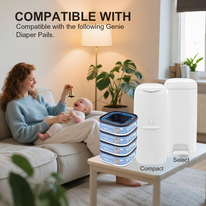 Jumbo Square Refills Disposal Bags Refill Compatible with Genie Diaper Compact, Select Pails (Not Fit Classic),Hold Up to 810 Newborn-Sized Diapers Per Refill,Pack of 4