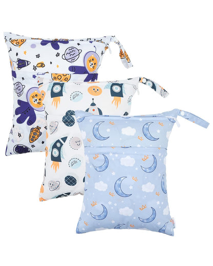 ALVA ALVABABY 3 Cloth Diaper Wet Dry Bags Waterproof Reusable with Two Zippered Pockets Travel Beach Pool Daycare Soiled Baby Items Yoga Gym Bag for Swimsuits or Wet Clothes Small medium Large - Colors A