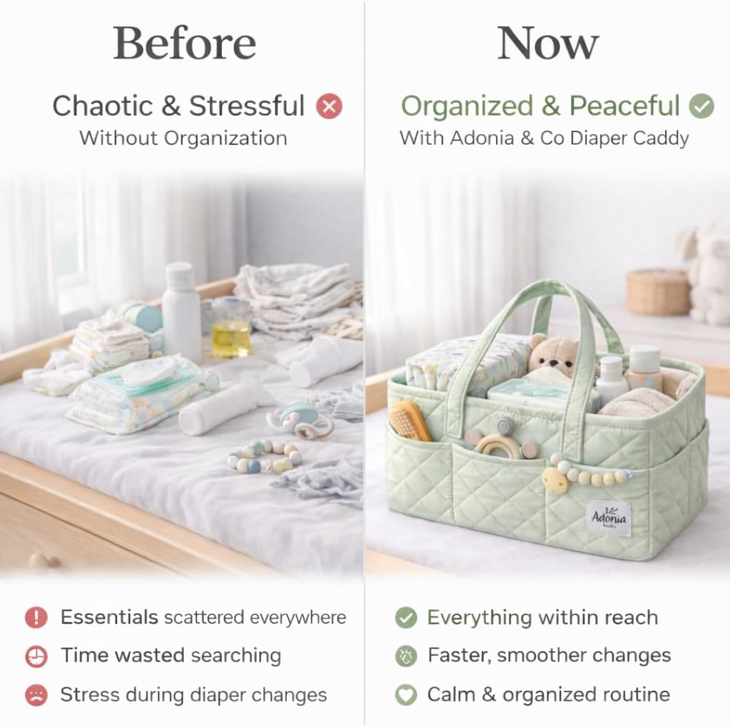 Adonia & Co Diaper Caddy Organizer – Nursery Storage Basket for Newborn Essentials Must Haves & Baby Must Haves – Portable, Machine Washable Baby Diaper Bag Organizer (Brown)