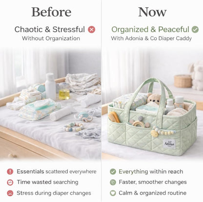 Adonia & Co Diaper Caddy Organizer – Nursery Storage Basket for Newborn Essentials Must Haves & Baby Must Haves – Portable, Machine Washable Baby Diaper Bag Organizer (Brown)