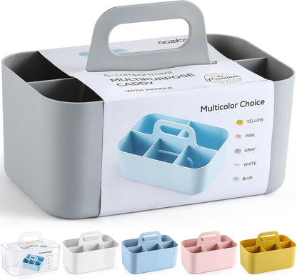 Multiuse Caddy Organizer with Handle, Portable Divided Plastic Tote Bin - Art Craft, Stationary Pen Marker Crayons, Makeup Hair Supplies Storage - Bathroom, Classroom, Dorm, Office, Desk Holder - Pink