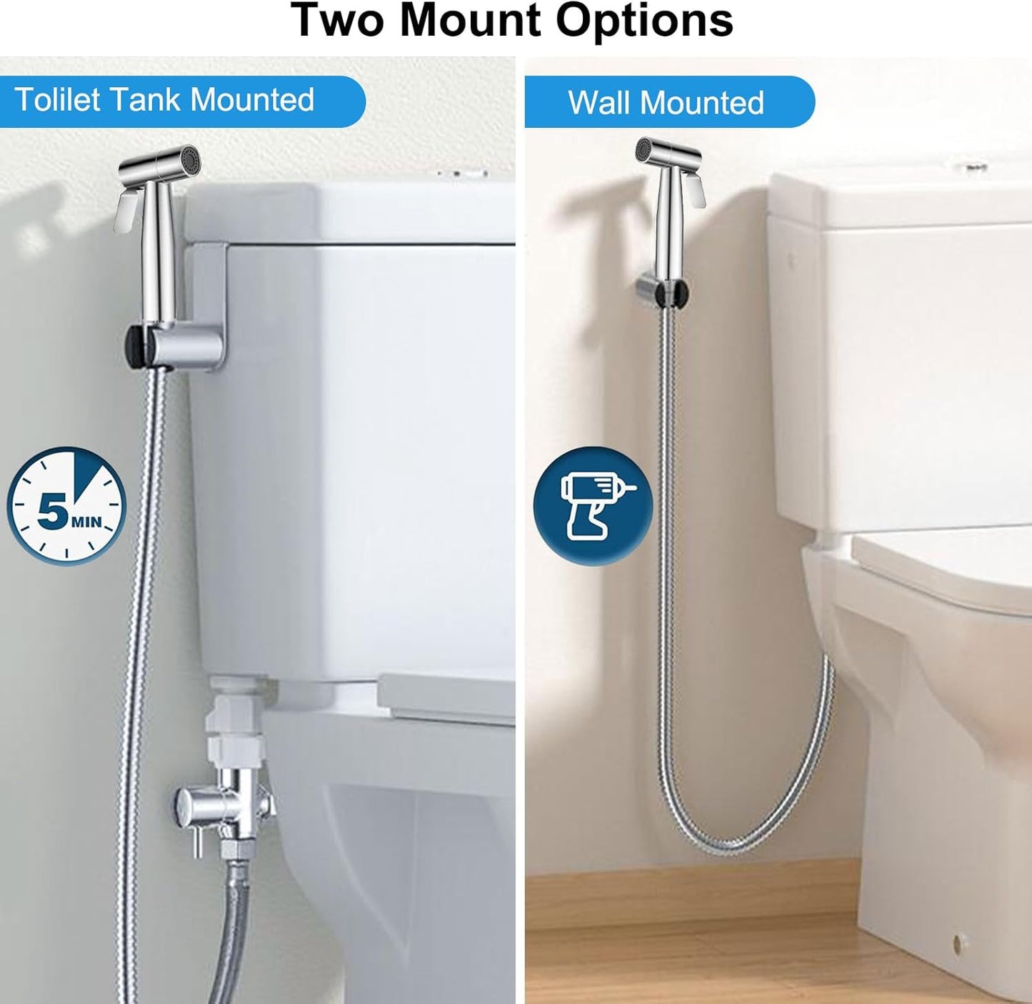 Handheld Bidet Sprayer for Toilet, Premium Stainless Steel Bathroom Bidet Attachment, Adjustable Water Pressure Control for Feminine Wash,Cloth Diaper for Baby Wash, Support Wall or Toilet Mount