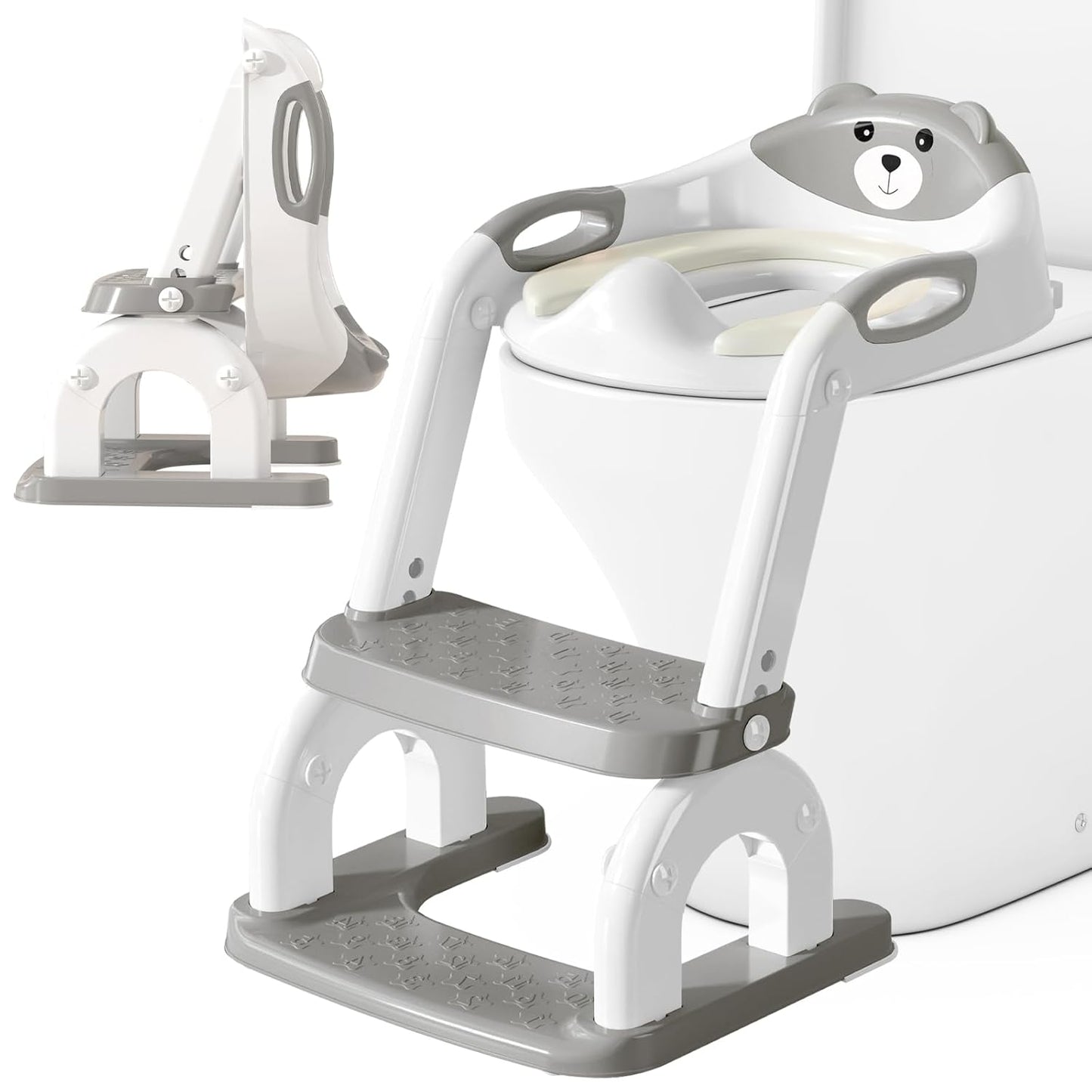 Potty Training Seat with Ladder for Toddlers, 2-in-1 Adjustable Potty Training Toilet for Kids Boys Girls with Splash Guard, Waterproof Cushion, Anti-Slip Pad Step Stool - Dark Blue