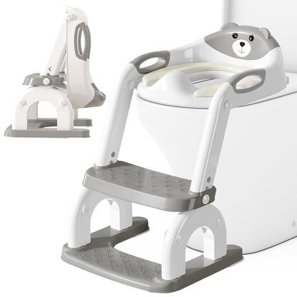 Potty Training Seat with Ladder for Toddlers, 2-in-1 Adjustable Potty Training Toilet for Kids Boys Girls with Splash Guard, Waterproof Cushion, Anti-Slip Pad Step Stool - Dark Blue