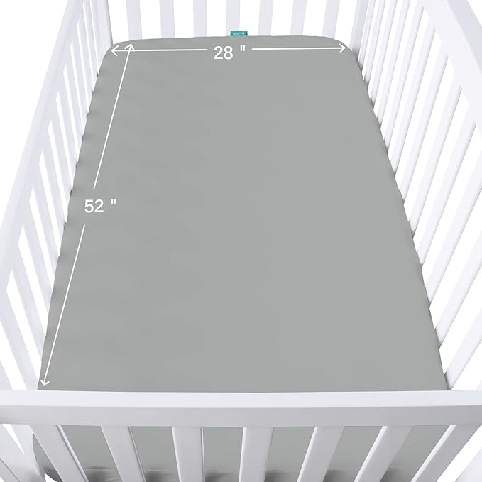 Crib Sheets Waterproof 2 Pack, Crib Mattress Protector, Toddler Fitted Crib Sheet Neutral, Ultra Soft & Breathable Toddler Bed Sheets for Boys and Girls, Grey