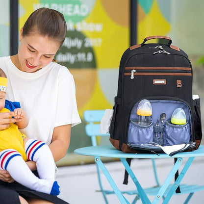 Diaper Bag Backpack, Large Baby Nappy Bags with Portable Changing Pad for Boys and GirlsMultifunction Travel Baby Bag for Moms Dads, Shower Gifts Waterproof and Stylish，Black