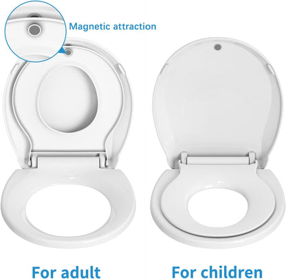 Toilet Seat, Elongated Toilet Seat with Toddler Seat Built in, Potty Training Toilet Seat Elongated Fits Both Adult and Child, with Slow Close and Magnets- Elongated
