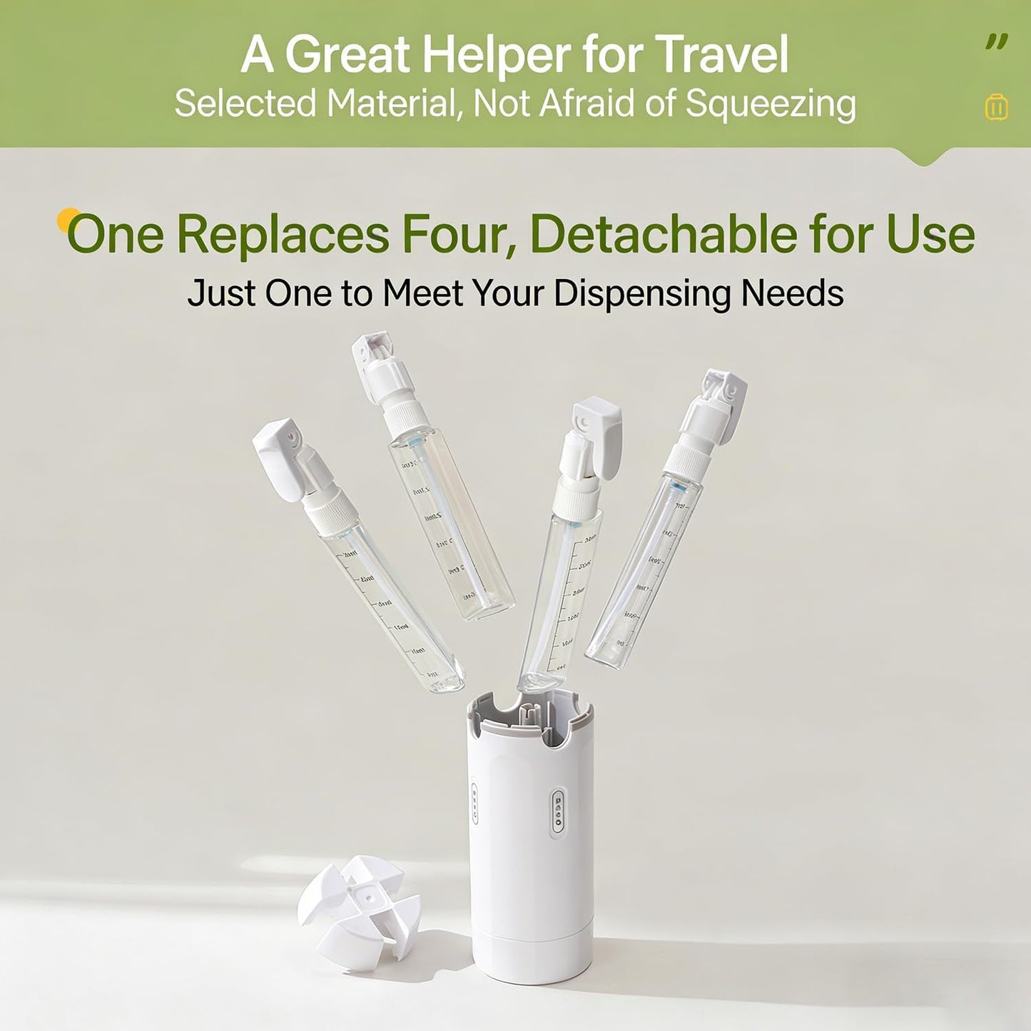 4 in 1 Travel Dispenser Bottle, 4 Pack 30ML Refillable Travel Formula Dispenser Bottles Pump, for Toiletries, with Scale Label Shampoo Lotion Conditioner Cream Storage (Green*2)