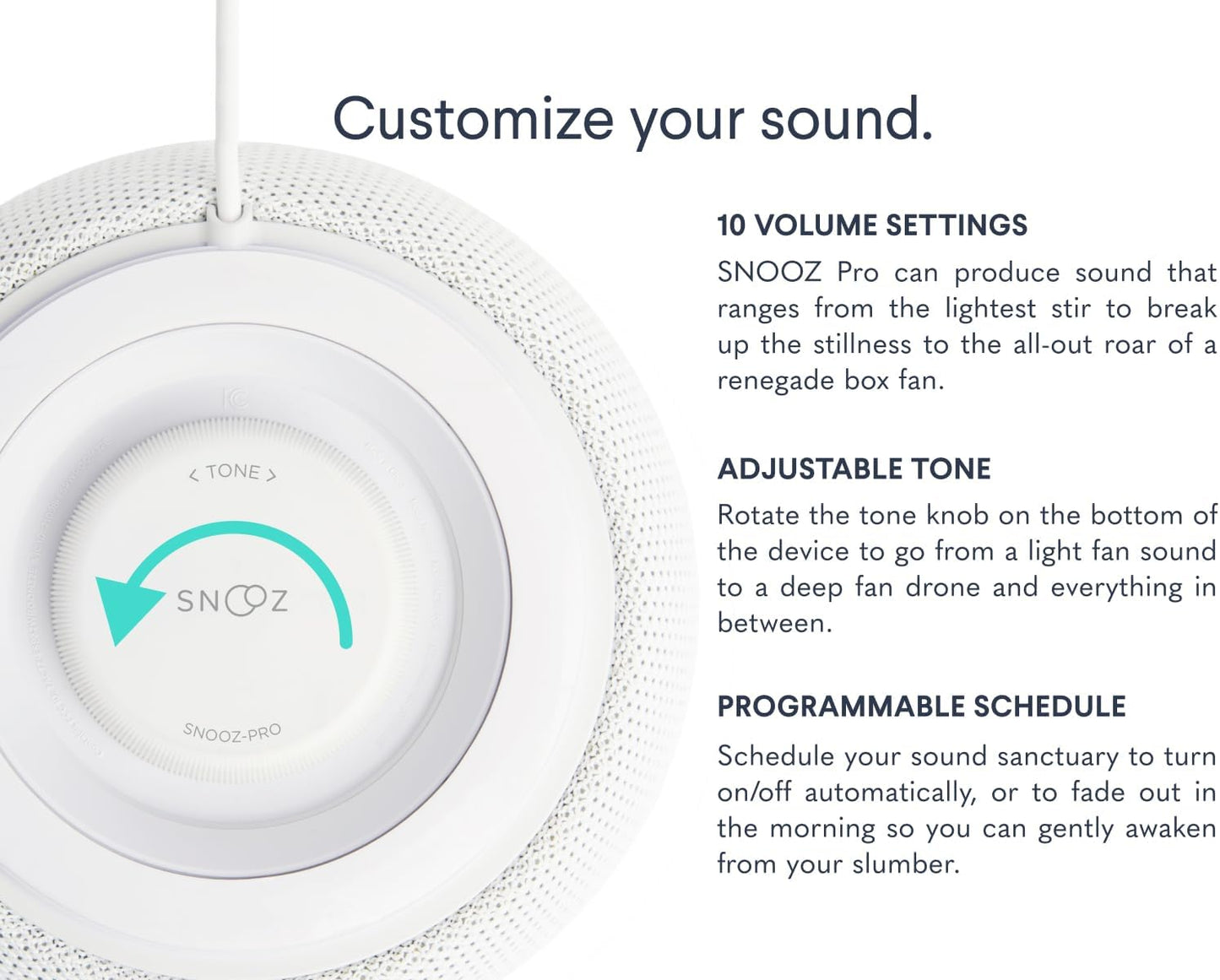 SNOOZ Pro White Noise Sound Machine - Natural Fan Noise, Non-Looping Sound, App Scheduler - Travel Case Included, Sleep Aid for Adults & Baby, 10 Volume Settings, Portable, Gift Registry - Cotton
