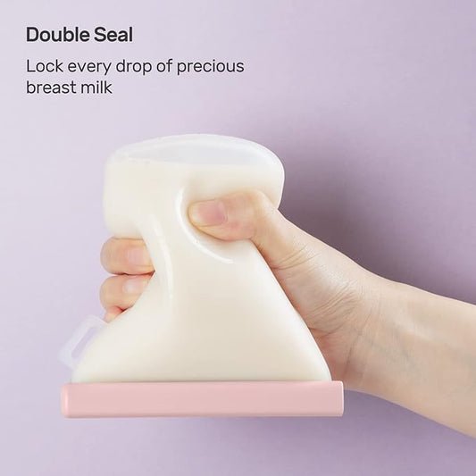 Nuliie 7 Pcs Silicone Breastmilk Storage Bags Reusable, 8oz/240ml Double Leak-Proof Breastmilk Freezer Bags, BPA Free Self-Standing Milk Bags for Breastfeeding, Baby Food Pouches