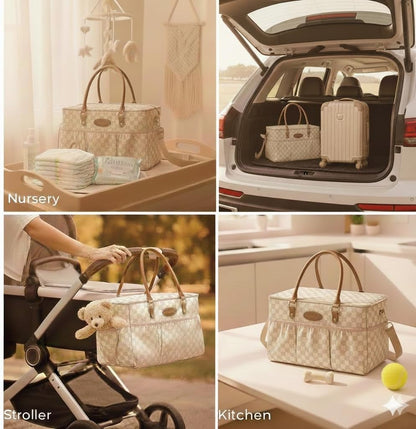DOKUS & CO Luxe Diaper Caddy Organizer, Extra Large Collapsible Nursery Storage Tote for Baby Essentials & Travel